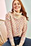 Women's Cream Turtleneck Patterned Knitwear Sweater 20011189