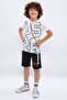 Cream Black Boy's Crew Neck Bermuda Suit - 2