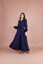 Women's Navy Blue Double Breasted Collar Belted Maxi Length Dress - 3