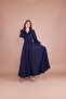 Women's Navy Blue Double Breasted Collar Belted Maxi Length Dress - 5