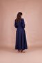 Women's Navy Blue Double Breasted Collar Belted Maxi Length Dress - 8