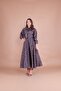 Women's Black Floral Patterned Satin Bat Sleeve Midi Dress - 2