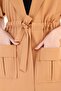 Mono Collar Waist Tunnel Pocket Epaulet Short Sleeve Unlined Beige Vest - 6