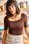Women's Bitter Brown Square Collar Above Waist Knitwear Blouse BLZ-19001378 - 3