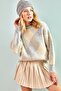 Women's Gray Square Patterned Knitwear Sweater 20011154 - 4
