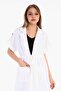 Mono Collar Waist Tunnel Pocket Epaulet Short Sleeve Unlined White Vest - 2