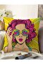 Pop Art Girl Patterned Double Sided Decorative Raschel Knitted Pillow Throw Pillow Cover with Yellow Background