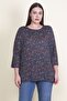Women's Large Size Navy Blue Viscose Floral Blouse 65n21053-1
