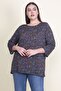 Women's Large Size Navy Blue Viscose Floral Blouse 65n21053-1 - 2