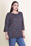 Women's Large Size Navy Blue Viscose Floral Blouse 65n21053-1 - 3