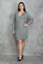 Women's Large Size Gray Plaid Patterned Waist Detailed Wraped Lined Dress 65N37446 - 2
