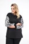 Women's Black Sleeve and Hood Shiny Printed Plain Sweat