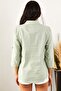 Women's Mint Green Linen Shirt with Folded Sleeves - 3