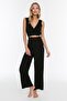Black Woven Ruffle Blouse Pants Set TBESS22AU0043
