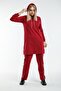 Women's Hijab Claret Red Hooded Sleeve Striped Tracksuit Set