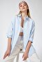 Women's Blue Oversize Long Basic Shirt