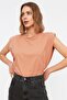 Salmon 100% Cotton Wadding Look Basic Crew Neck Knitted T-Shirt TWOSS20TS0021 - 2