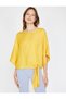 Women's Yellow Hollow Collar 3/4 Sleeve Tie Waist Blouse 9YAK68409OW - 3