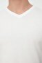 White Slim/Fitted Basic V-Neck Short Sleeve 100% Cotton T-Shirt Tmnss19Bo0002 - 6