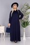 Women's Tie Collar Long Sleeve Hijab Suitable Long Viscose Combed Cotton Dress - 2