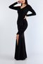 Black Slit Layer V-Neck Long New Season Dress 129290 Trend - 4