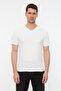 White Slim/Fitted Basic V-Neck Short Sleeve 100% Cotton T-Shirt Tmnss19Bo0002 - 3