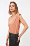 Salmon 100% Cotton Wadding Look Basic Crew Neck Knitted T-Shirt TWOSS20TS0021 - 3
