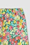 Girl's Flexible Waist Flounced Floral Patterned Cotton Woven Skirt - 2
