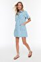 Açık Mavi Cep Detaylı Oversize Mini Denim Gömlek Elbise TWOSS22EL3022 - 3