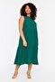 Emerald Green Shift/Straight Cut Stand Collar Midi Woven Dress Tbbss22El1593 - 3
