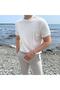 White Men's Round Neck 2 Stripes Knitted Knitwear T-shirt - 2