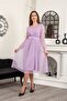 Women's Belted Midi Length V-Neck Tulle Dress - 2