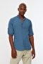 Indigo Basic Prevailing Collar Epaulettes Slim Fit Long Sleeve Shirt Tmnss20Go0188