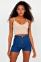Women's Skin Color Scuba Fabric Front Back V-Neck Rope Strap Crop Top