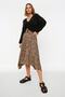 Brown Leopard Patterned Flounced Asymmetrical Midi Stretch Knitted Skirt TWOAW20ET0440 - 8