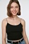 Black Cotton Spaghetti Strap Fitted/Fitted Crop Stretch Knitted Tank Top TWOSS20AL0006 - 2