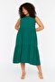 Emerald Green Shift/Straight Cut Stand Collar Midi Woven Dress Tbbss22El1593 - 2