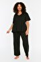 Black V-neck Knitted Pajama Set TBBSS22PT0566 - 2