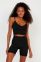 Women's Black Diving Fabric V-Neck Rope Strap Crop Biker Sports Tights Set