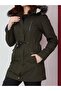 Women's Woolen Hooded Furry Canvas Linen Coat - 6
