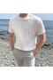 White Men's Round Neck 2 Stripes Knitted Knitwear T-shirt - 5