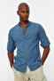 Indigo Basic Prevailing Collar Epaulettes Slim Fit Long Sleeve Shirt Tmnss20Go0188 - 2