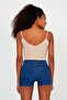 Women's Skin Color Scuba Fabric Front Back V-Neck Rope Strap Crop Top - 6
