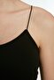 Black Cotton Spaghetti Strap Fitted/Fitted Crop Stretch Knitted Tank Top TWOSS20AL0006 - 4