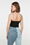 Black Cotton Spaghetti Strap Fitted/Fitted Crop Stretch Knitted Tank Top TWOSS20AL0006 - 5