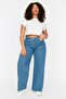 Açık Mavi Yüksek Bel Straight Fit %100 Pamuk Non-Stretch Büyük Beden Jeans TBBSS22JE0211 - 3