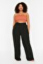 Siyah Mevsimlik Lastikli Yüksek Bel Pileli Wide Leg Dokuma Pantolon TBBSS22PL0448 - 5