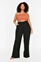 Siyah Mevsimlik Lastikli Yüksek Bel Pileli Wide Leg Dokuma Pantolon TBBSS22PL0448 - 4