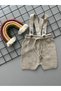 Stone Color Front Buttoned, Lace-up, Seasonal Strap Adjustable Unisex Baby Knitwear Shorts