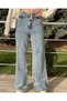Medium Snow Lycra Women's Blue Super High Waist Wide Leg Denim Jeans Palazzo Trousers - 2